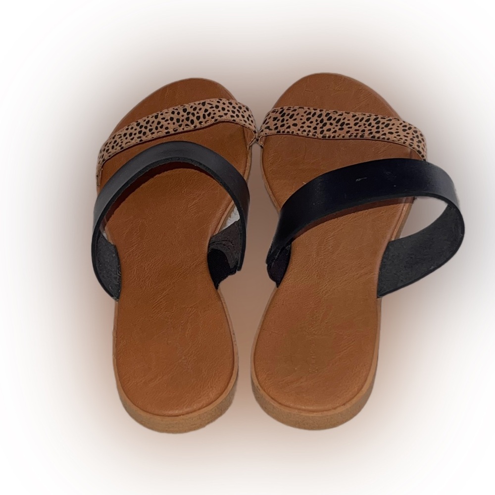 Two-Band Slide Sandals with Black and Brown Leopard Strap - Picture 3 of 4